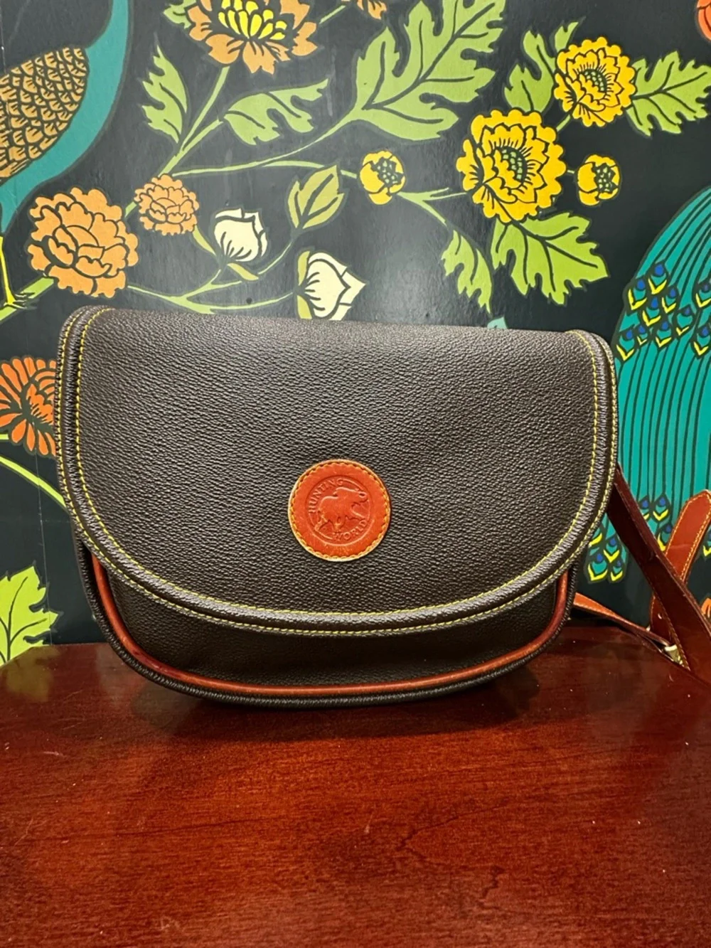 Vintage Hunting World Leather Crossbody Safari Bag Elephant Logo Italy